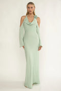 Solenne Cowl Neck Cold Shoulder Maxi Dress Sage