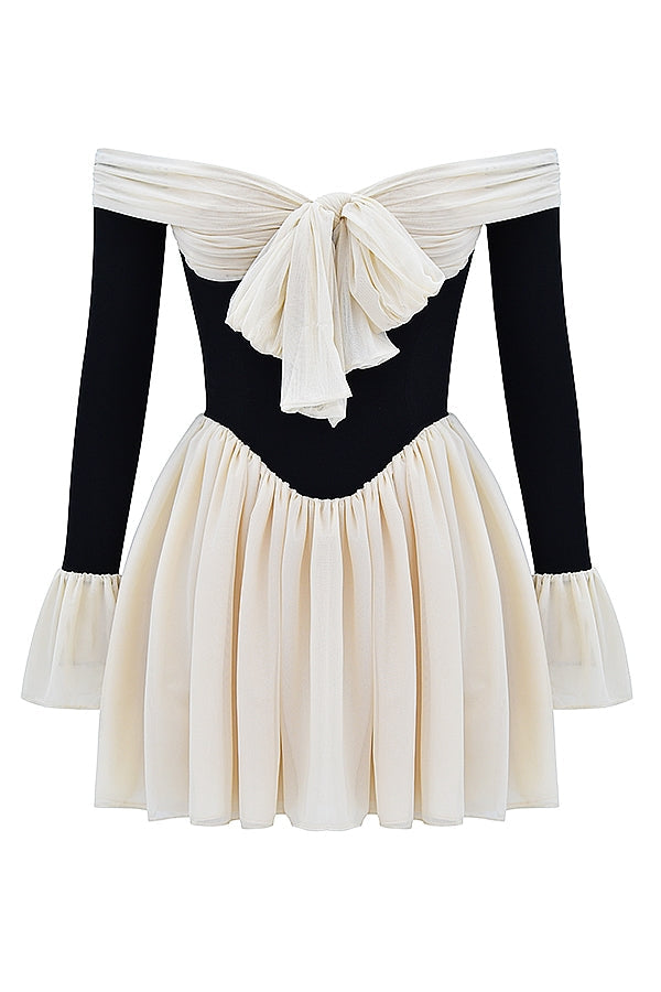 black & cream off shoulder dress