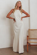 Gracie Halter Tied Back Maxi Dress Oatmeal