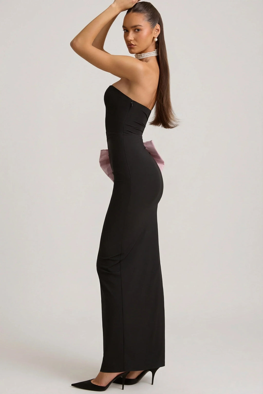 Strapless Bow-Detail Maxi Dress in Black