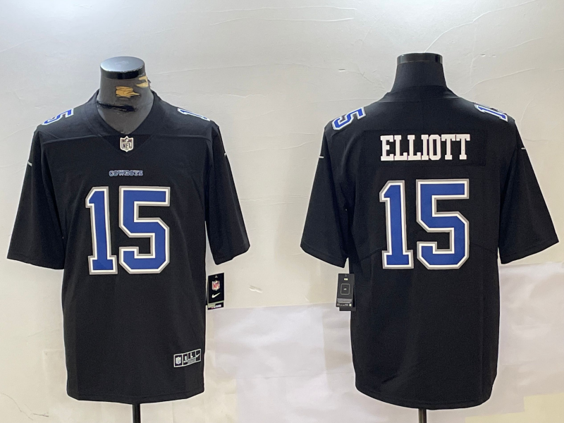Men's Dallas Cowboys Ezekiel Elliott #15 Carbon Black Fashion Game Jersey1