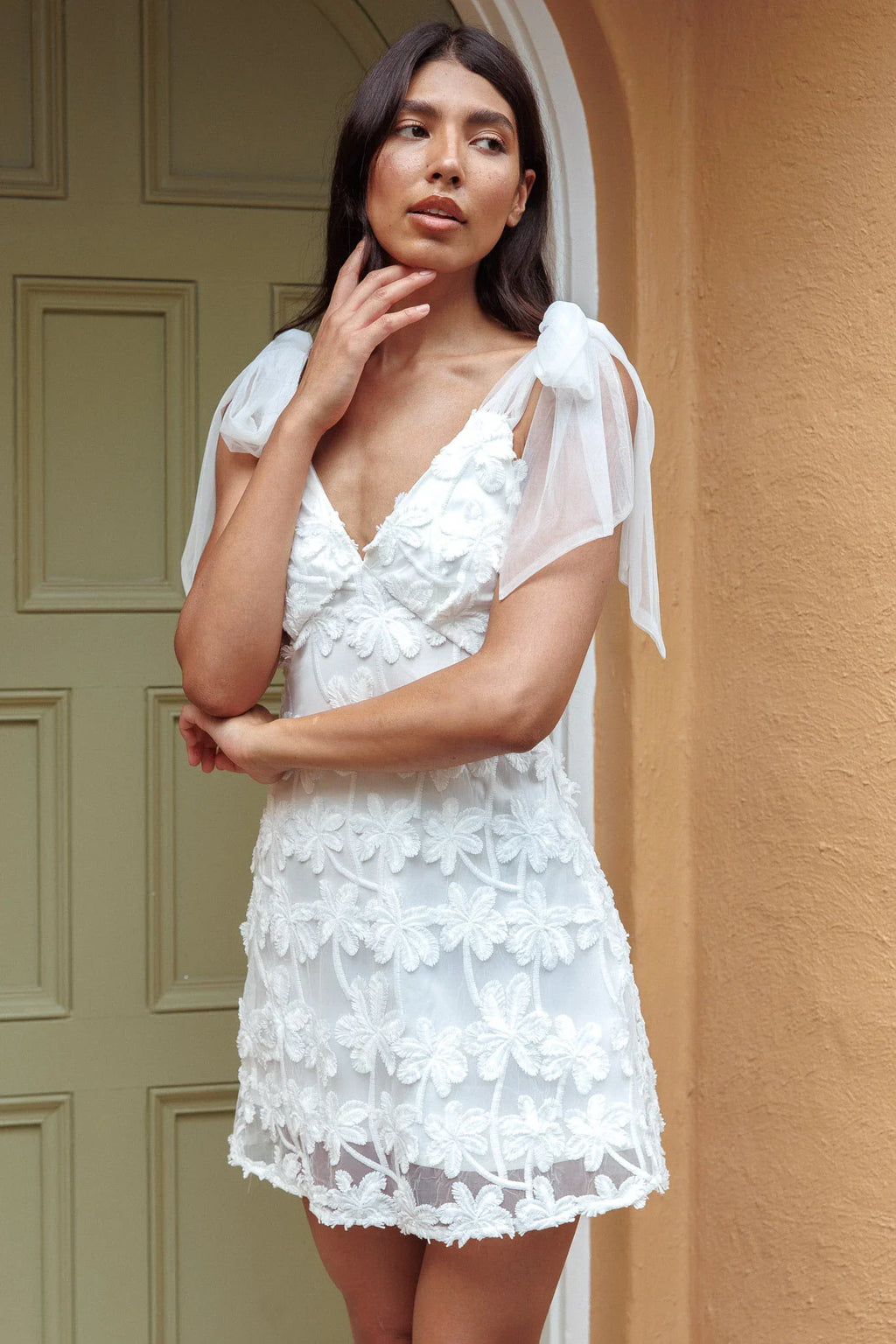 Mykonos Morning Tied Shoulder Embellished Mini Dress White