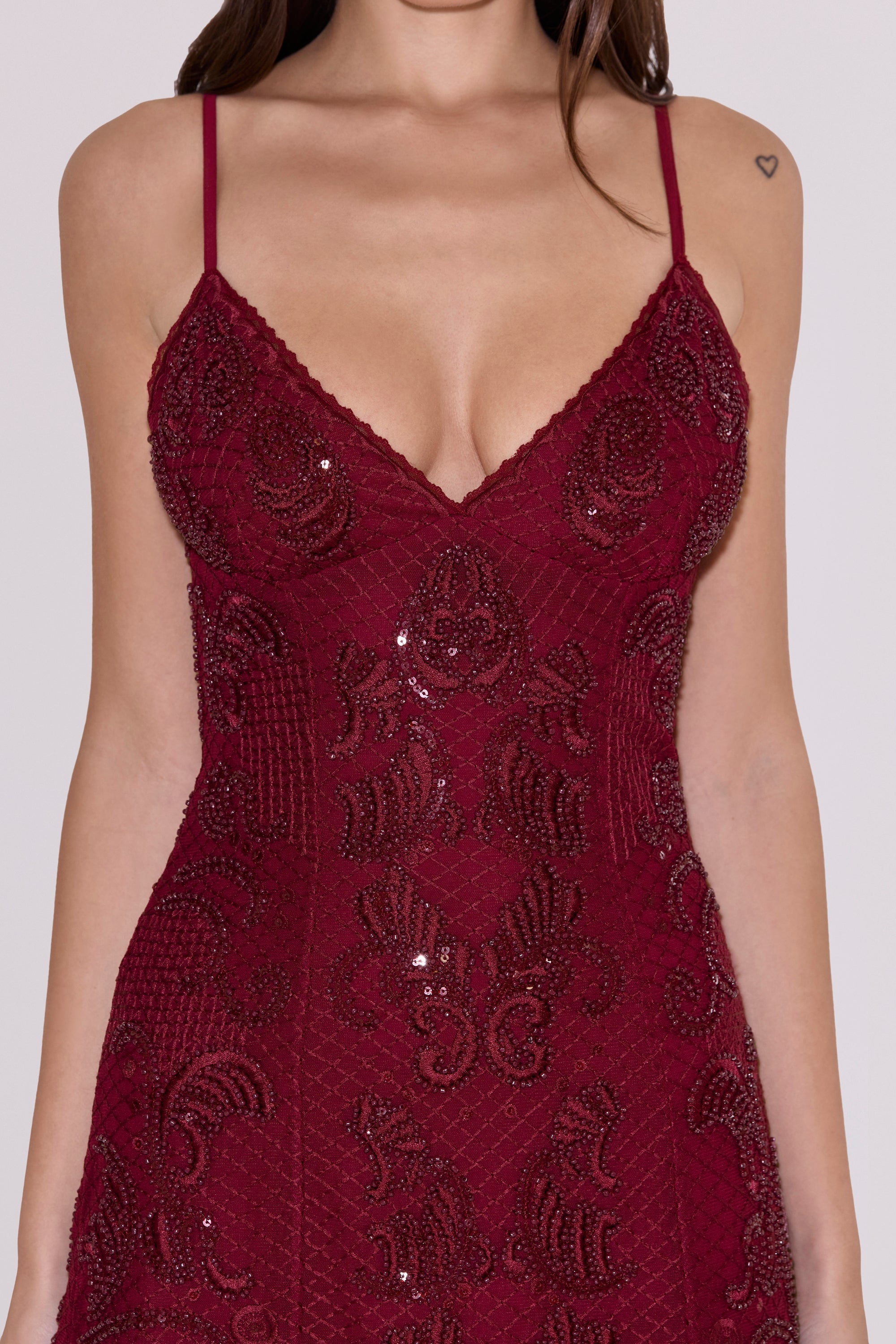 wine hand-beaded embellished mini dress - limited edition