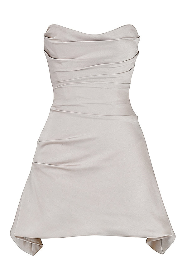 oyster draped strapless corset dress