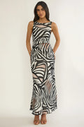 Floating Tied Low Back Maxi Dress Print Black/White