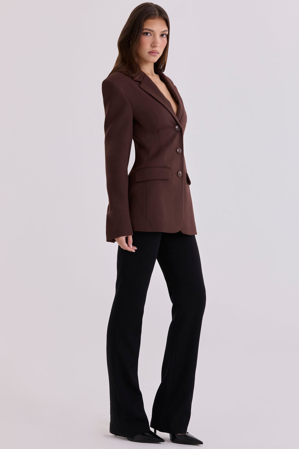 chocolate crepe hourglass blazer jacket