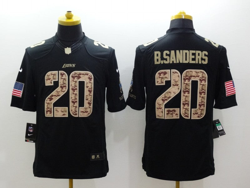 Men's Detroit Lions Barry Sanders #20 Black Game Jersey1