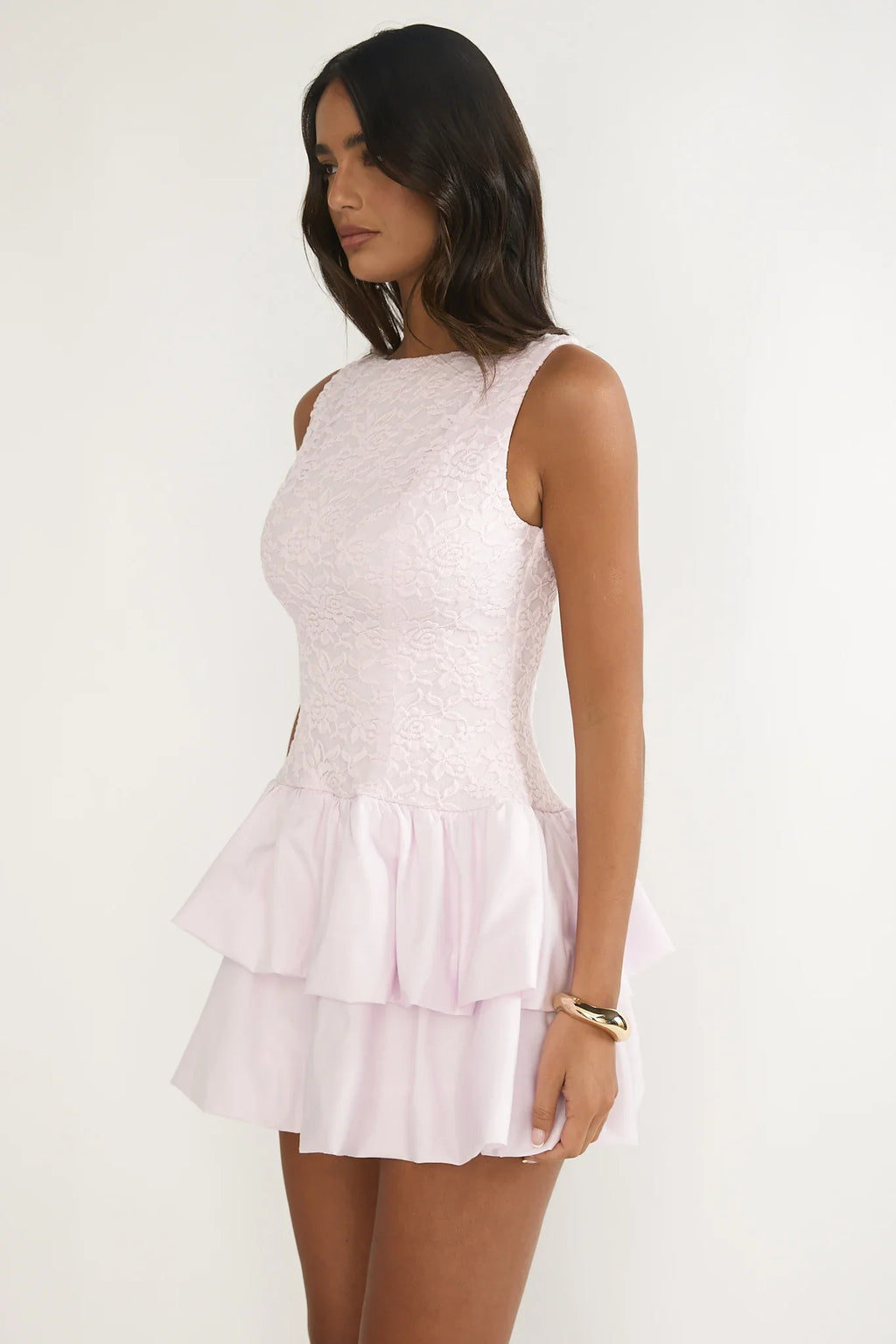 Dalisse Tiered Bubble Hem Mini Dress Lilac