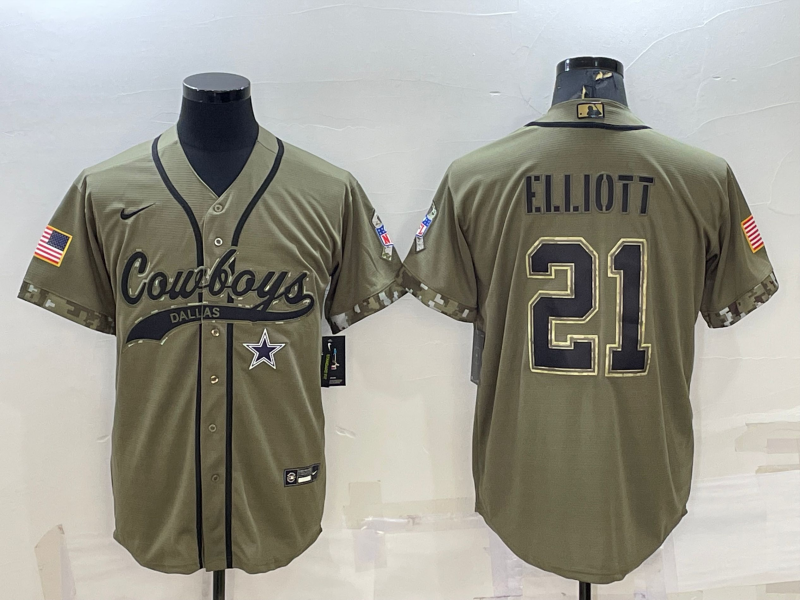 Men's Dallas Cowboys Ezekiel Elliott #21 Olive 2022 Salute To Service Limited Jersey1 Joint Edition