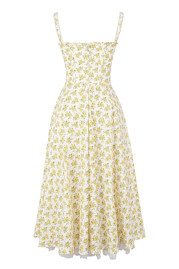 white vintage floral print cotton bustier sundress