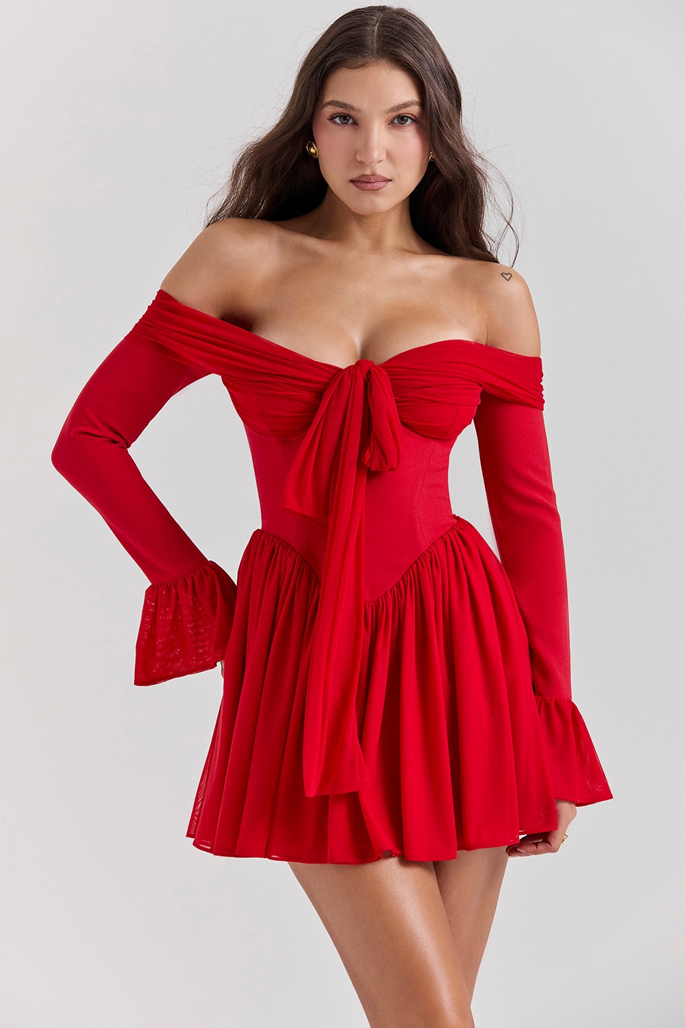 scarlet off shoulder dress