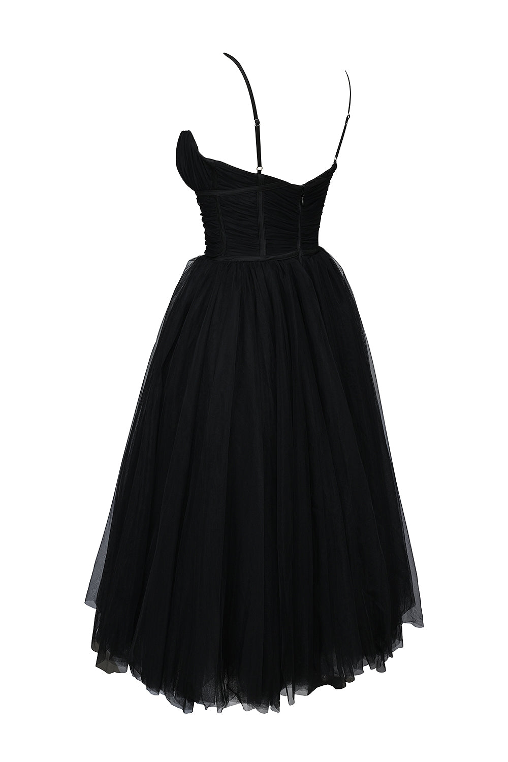 black tulle ruched bodice midi dress - sale