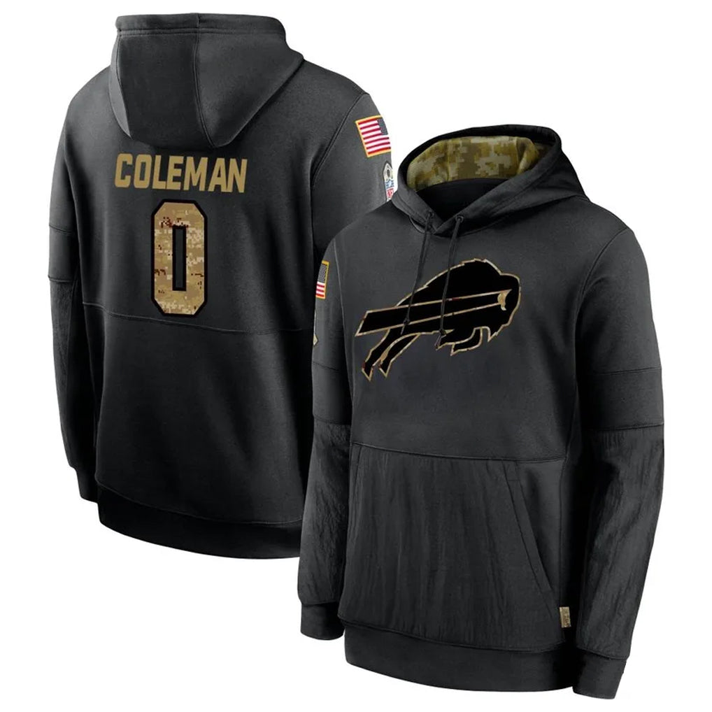 B.Bills #0 Keon Coleman Player Salute to Service Black Hoodies Football Jersey