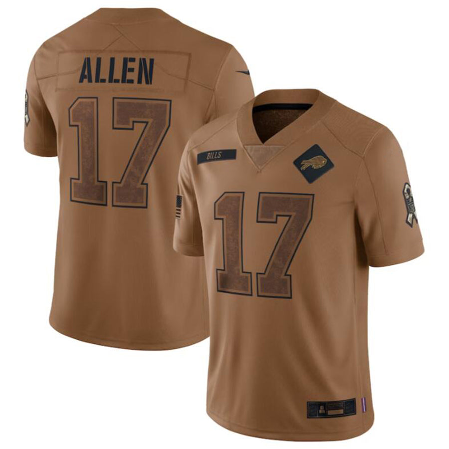 B.Bills #17 Josh Allen Player Brown Salute To Service Limited Jersey American Stitched Football Jerseys