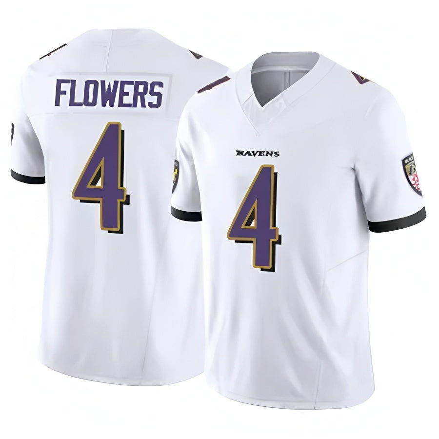 B.Ravens #4 Zay Flowers Player Vapor F.U.S.E. Limited White Football Jerseys