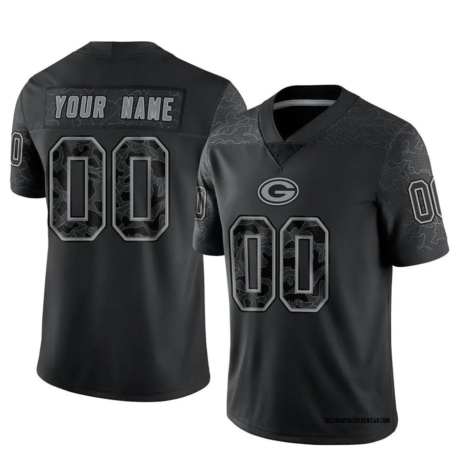 Custom GB.Packers Black REFLECTIVE Limited Football Jerseys
