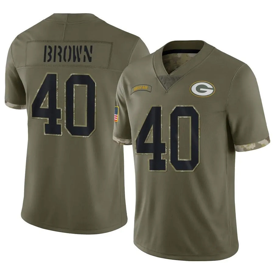 GB.Packers #40 Omar Brown Player Salute To Service Olive Football Jerseys