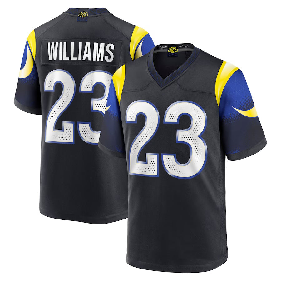 LA.Rams #23 Kyren Williams Player Midnight Blue Rivalries Collection Game Football Jerseys