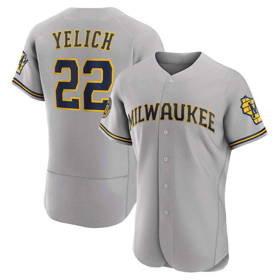 M.Brewers #22 Christian Yelich Player Gray Home Limited Elite Baseball Jerseys