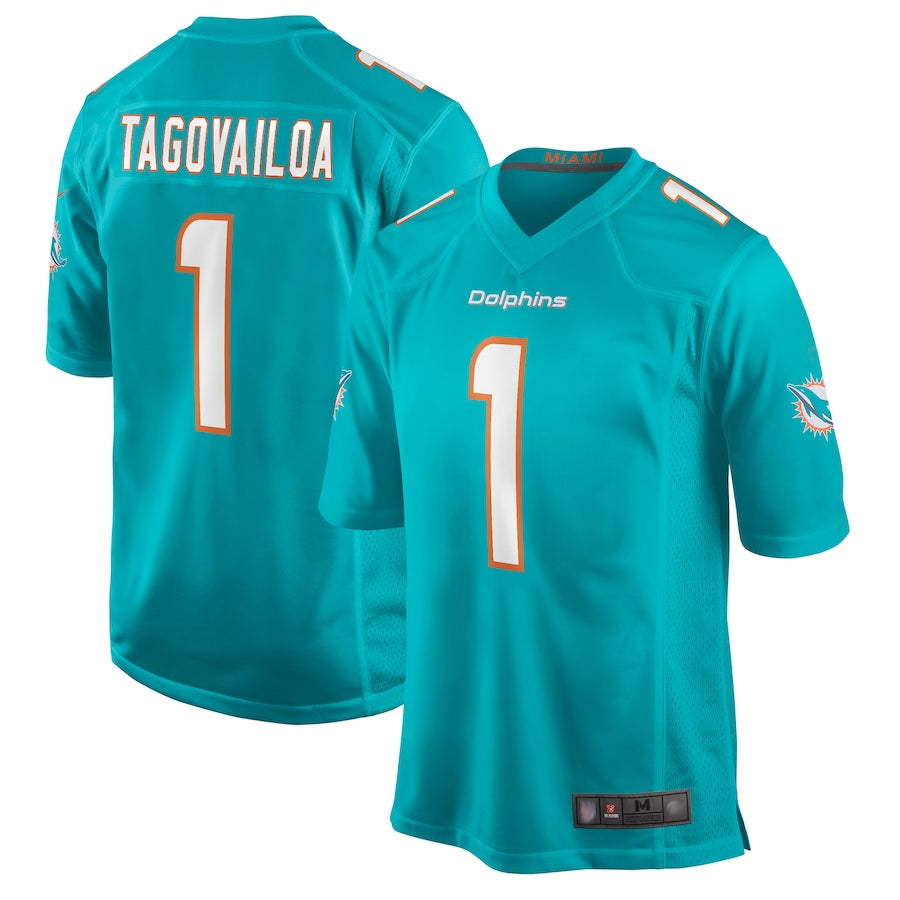 M.Dolphins #1 Tua Tagovailoa Player Aqua Home Game Football Jerseys