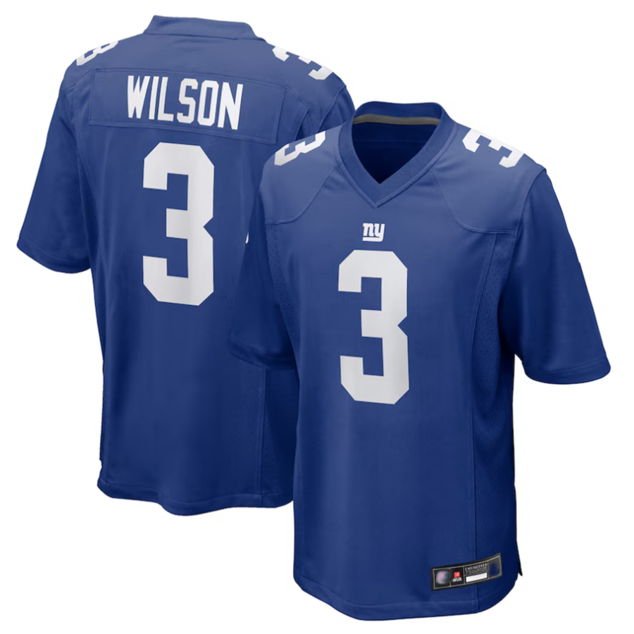 NY.Giants #3 Russell Wilson Player Royal Replica Game Baseball Jerseys