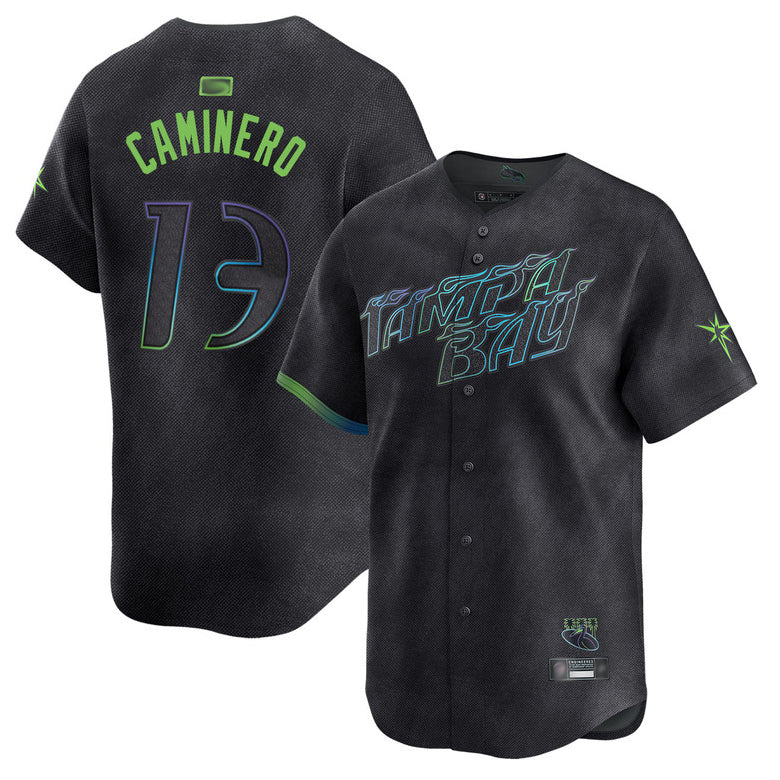 TB.Rays #13 Junior Caminero Player City Connect Limited Black Baseball Jerseys