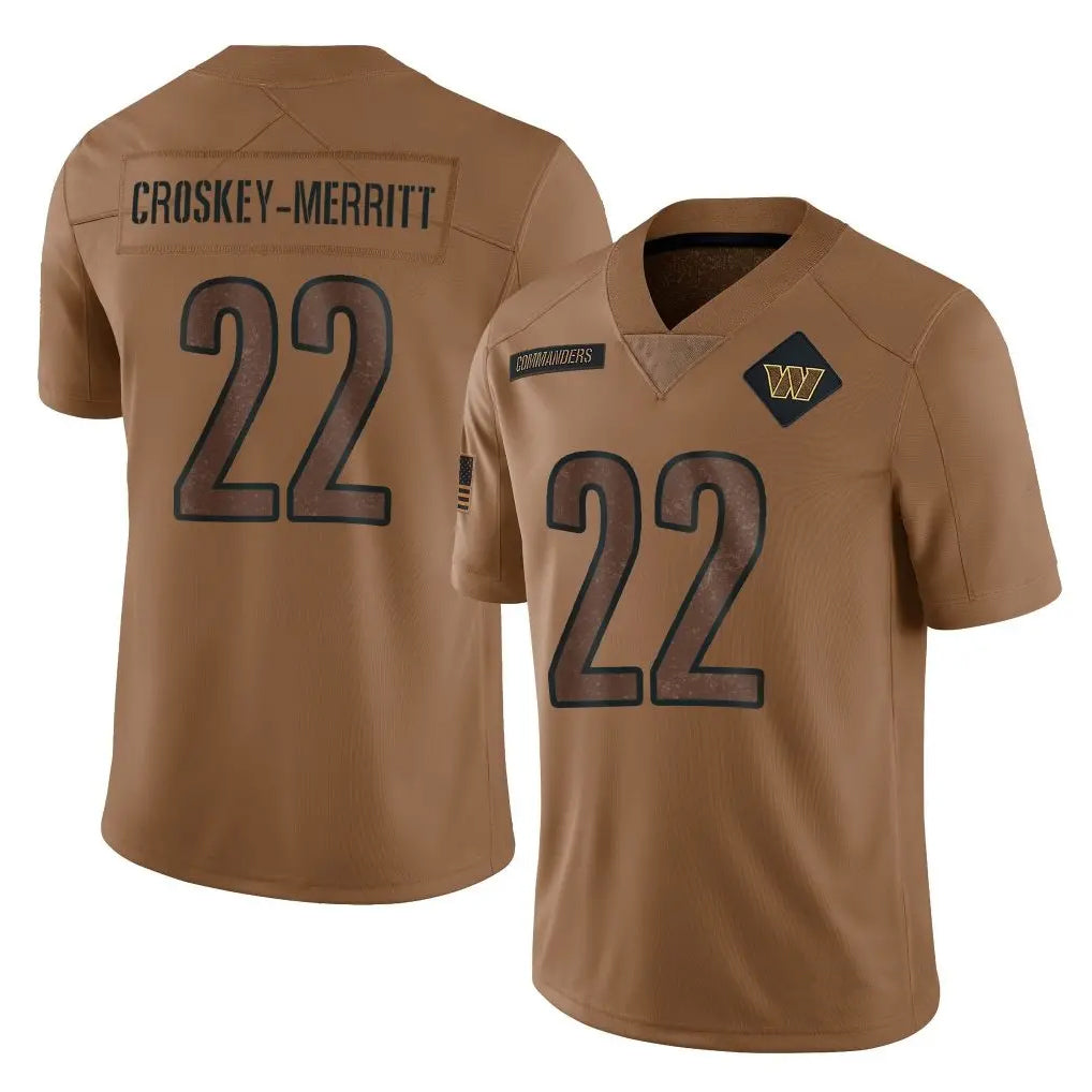 W.Commanders #22 Jacory Croskey-Merritt Player Brown Salute To Service Limited Football Jerseys