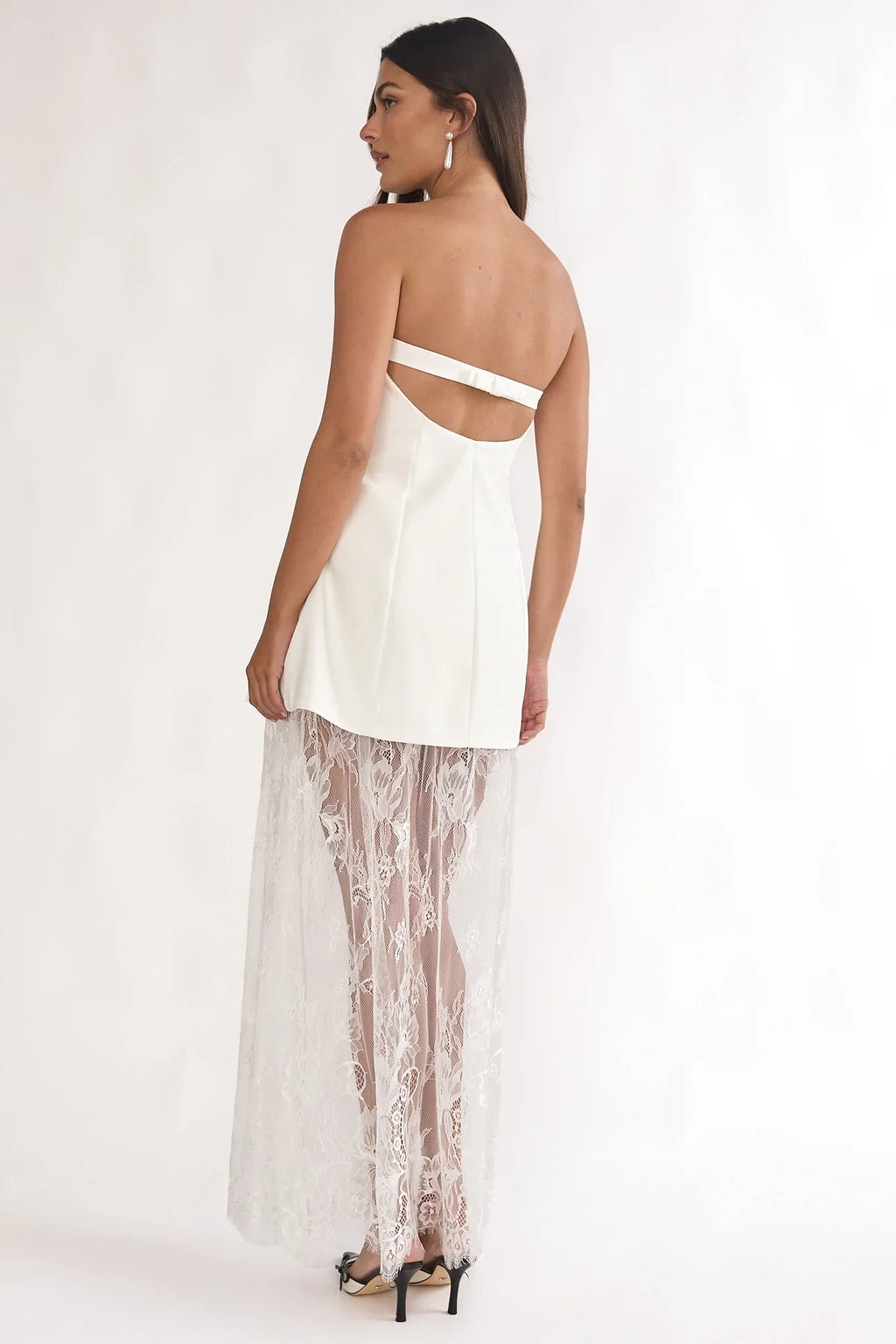 Talina Strapless Two-Piece Lace Skort Set White