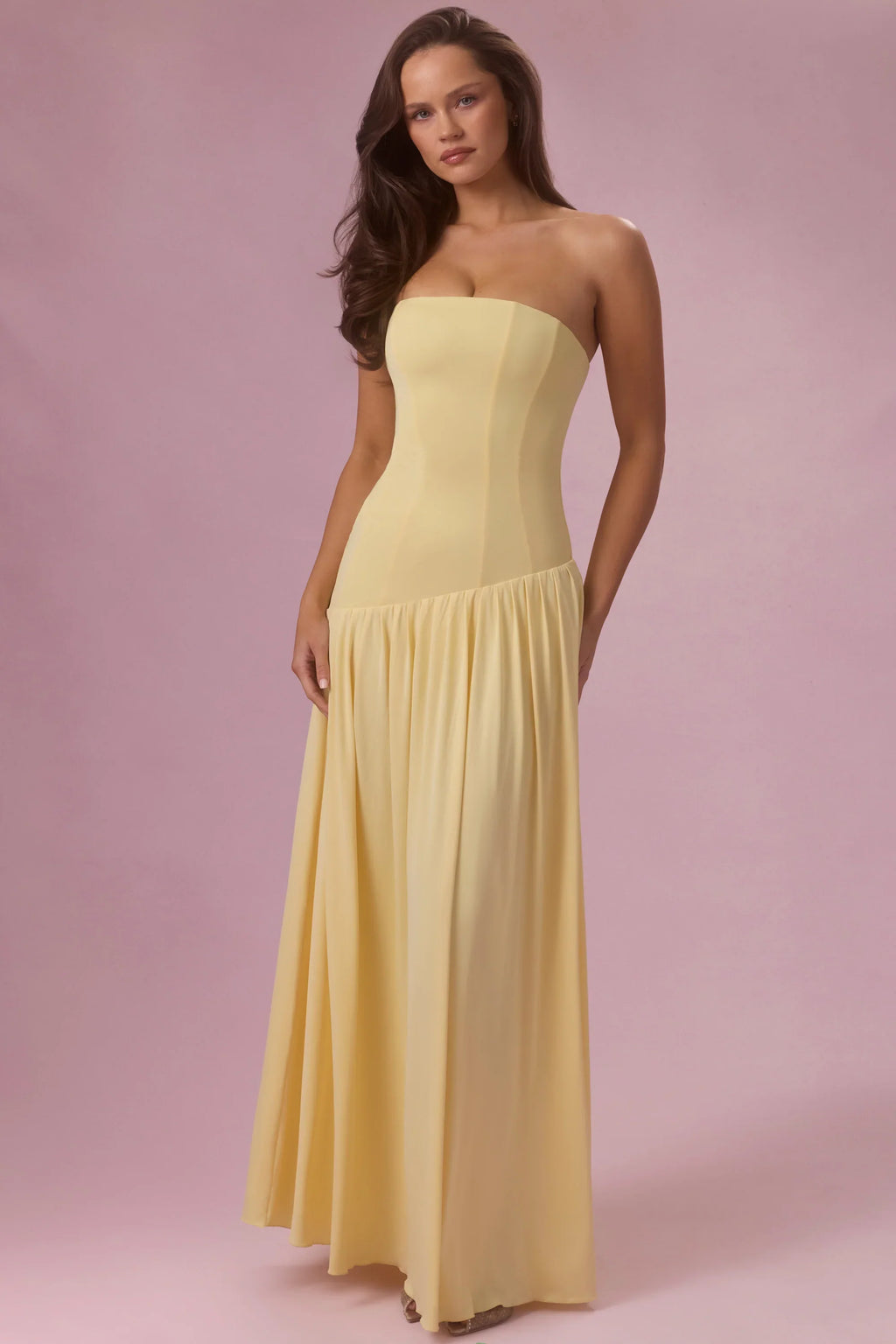 Jersey Strapless Gown in Butter Yellow