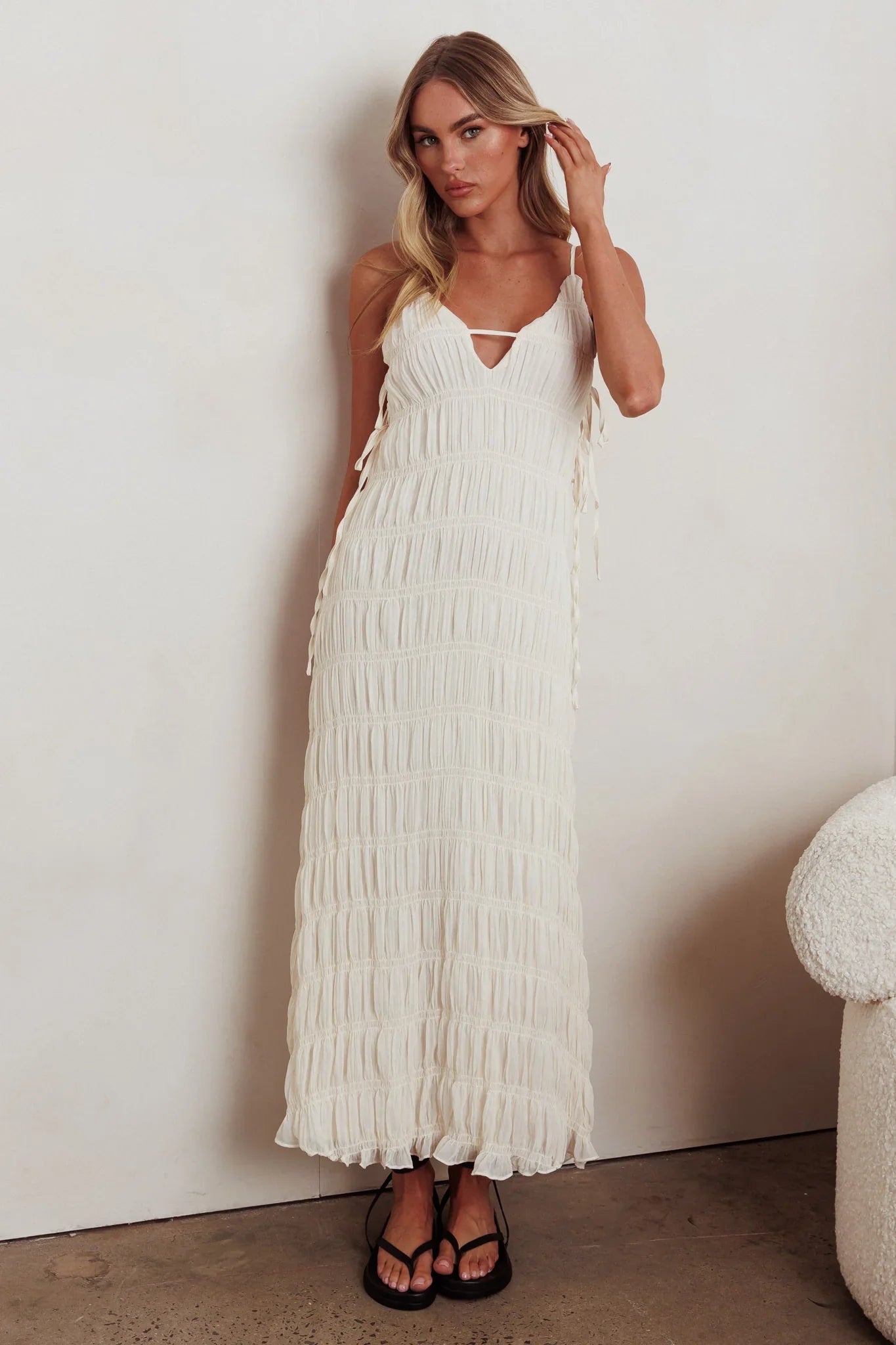 One To Watch Side Tie Maxi Dress Oat