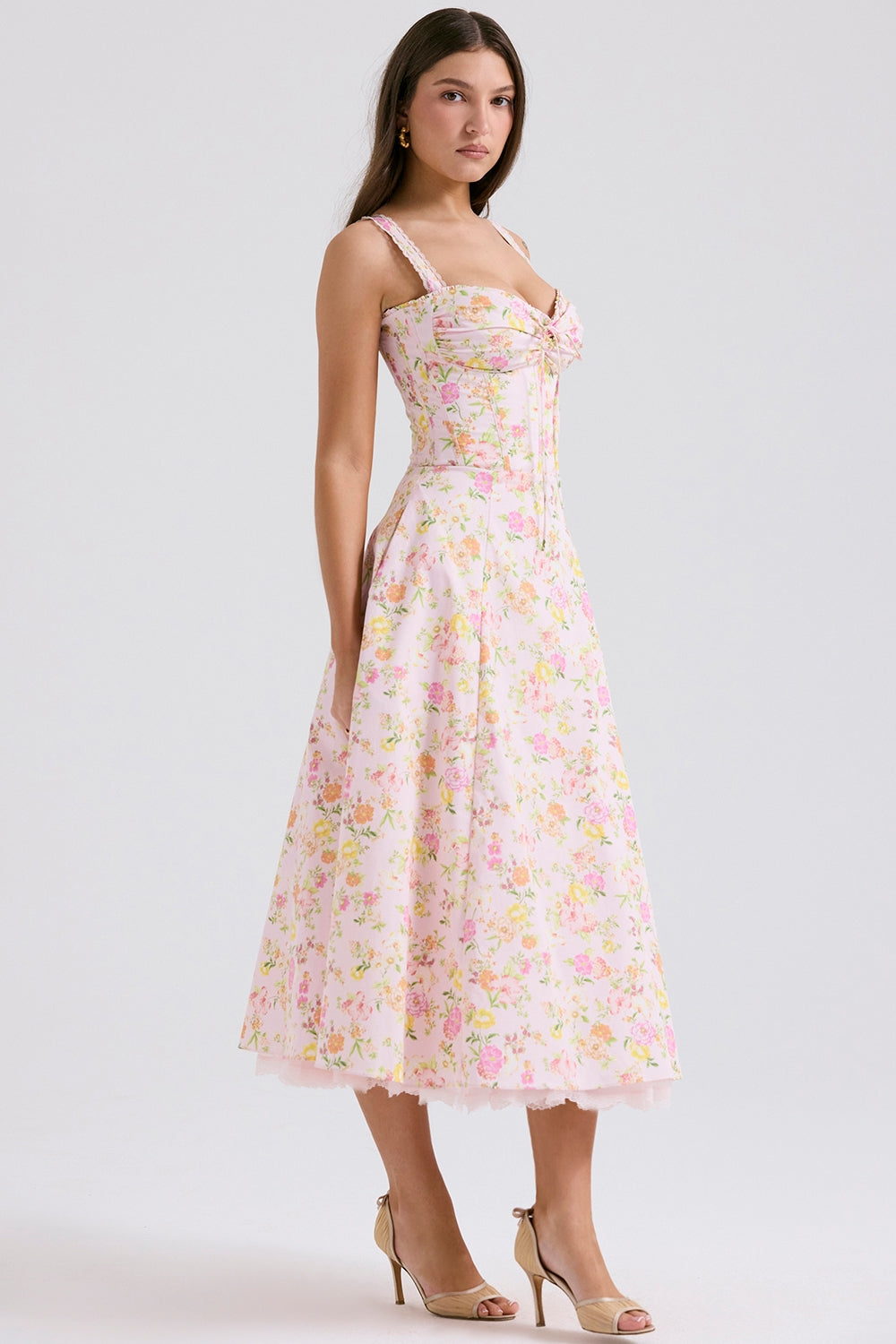 pink meadow print cotton bustier sundress
