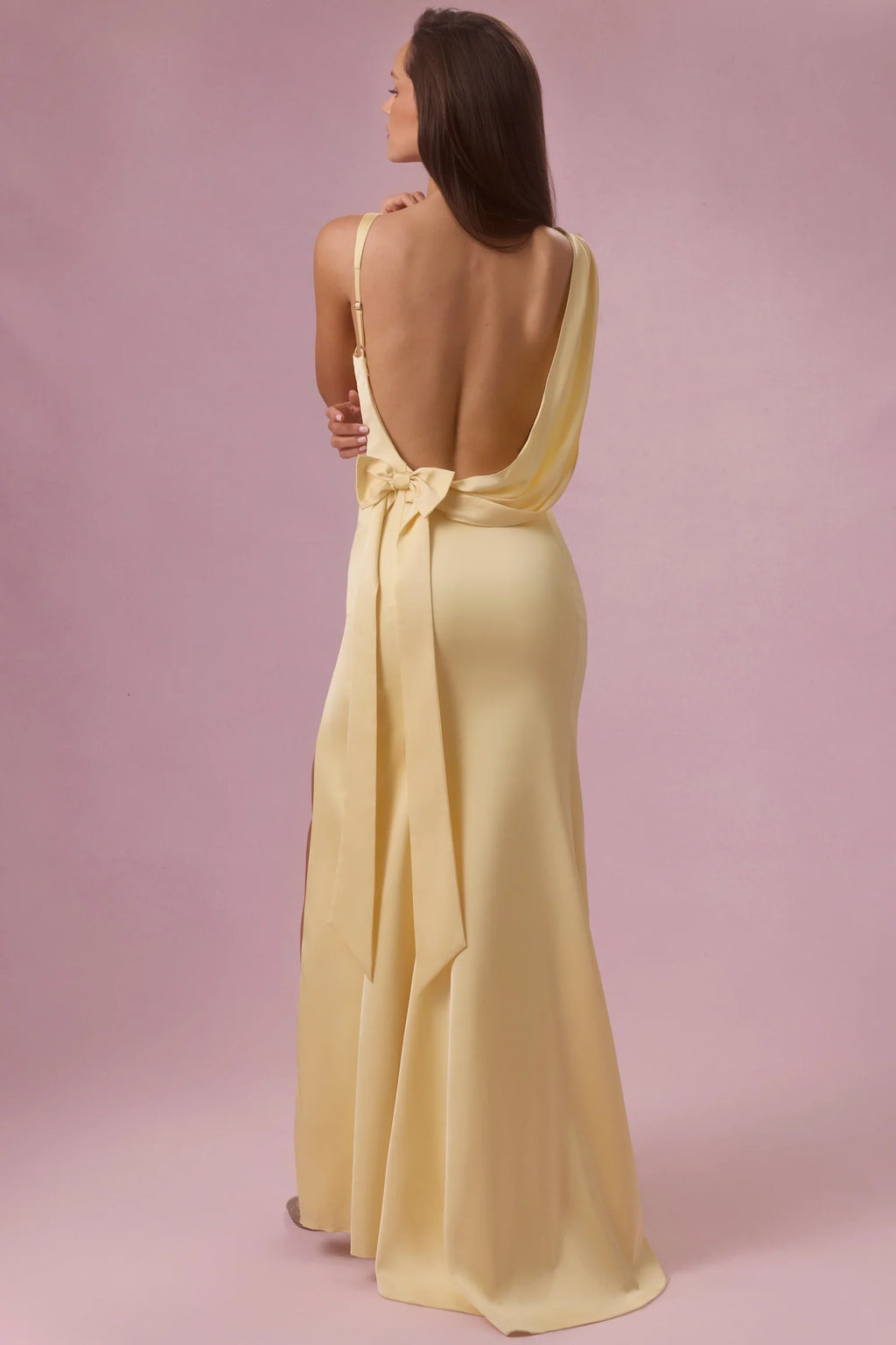 Satin Draped Bridesmaid Dress in Butter Yellow