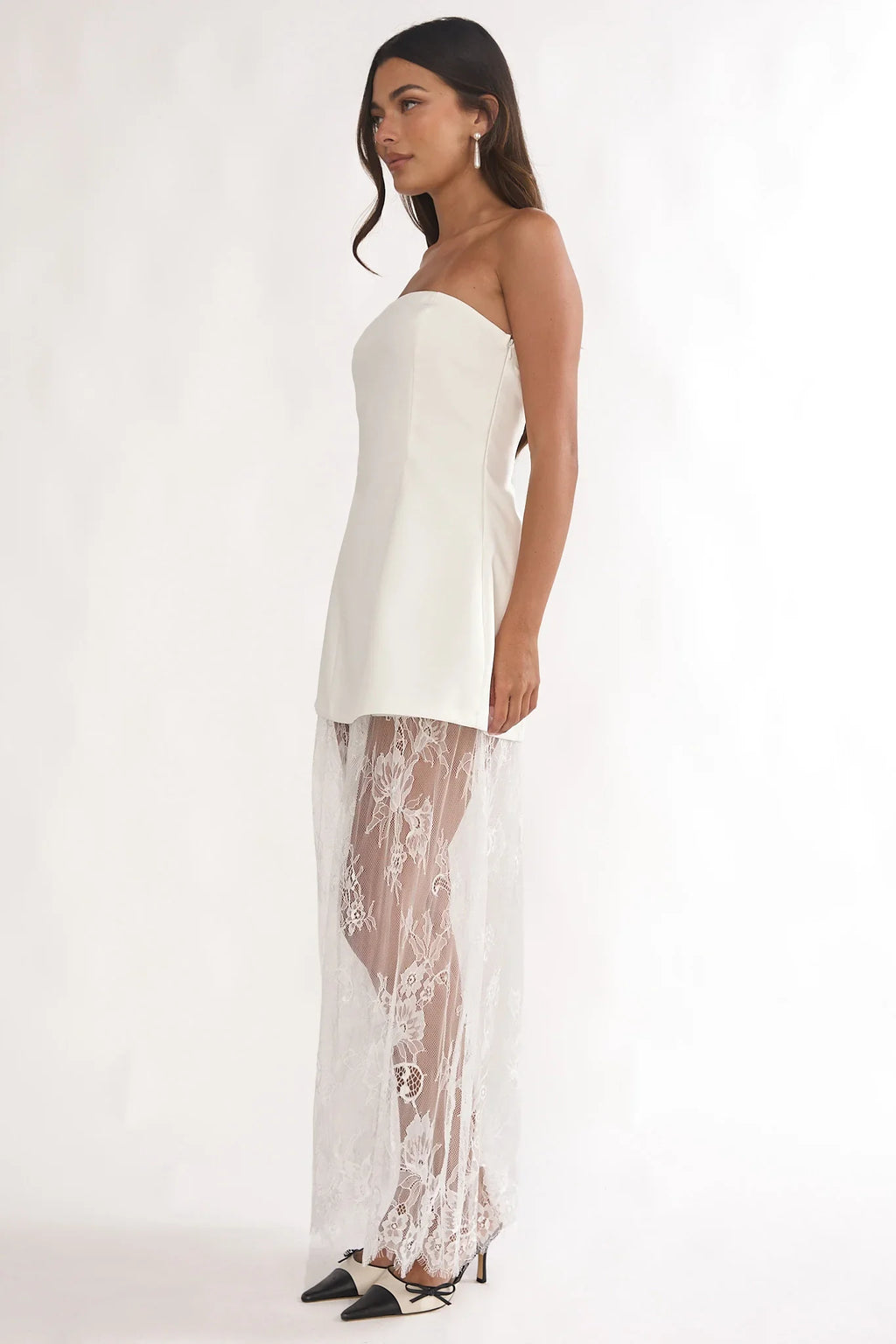 Talina Strapless Two-Piece Lace Skort Set White