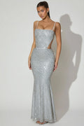 Embellished Cut-Out Gown in Silver