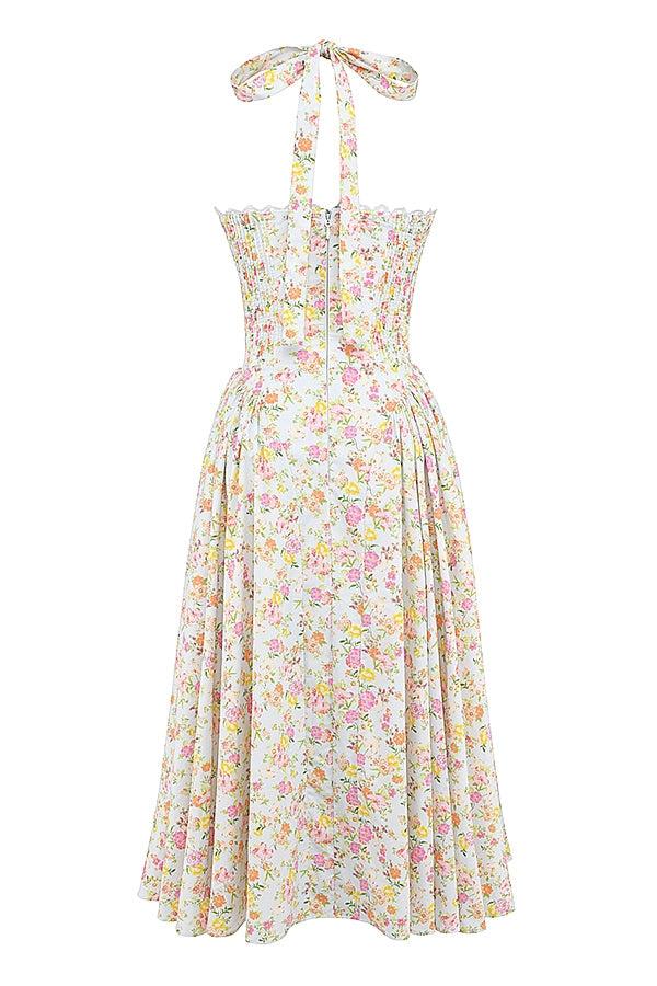 pale blue meadow print cotton halter sundress