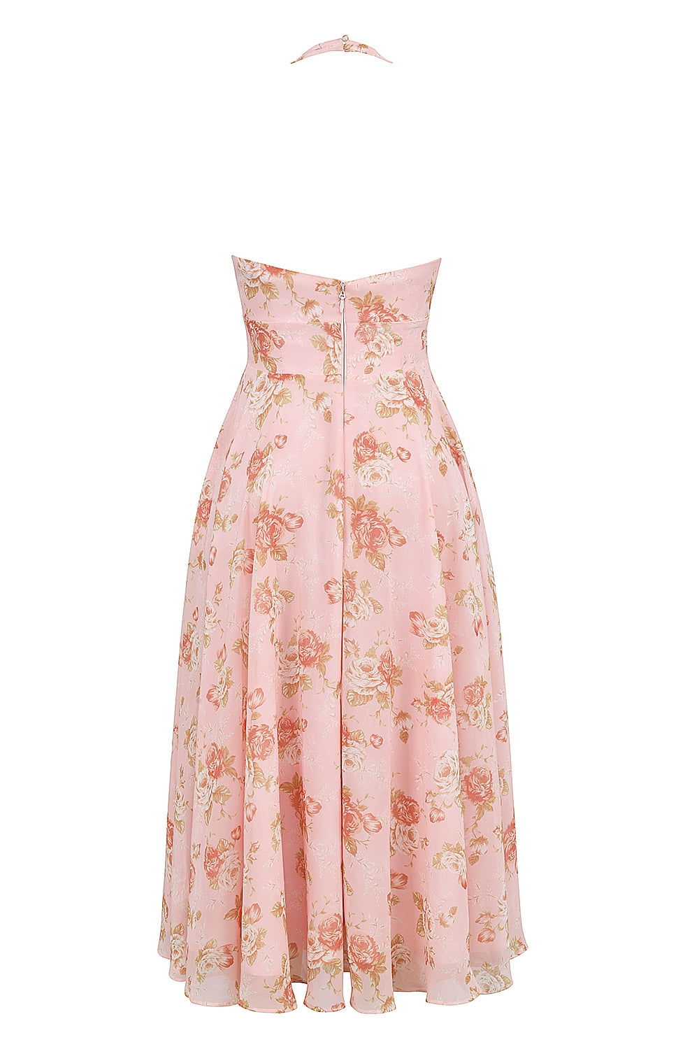 english vintage rose print georgette halter sundress