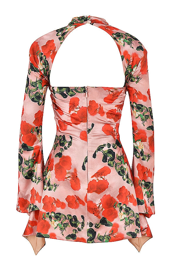 rose print draped corset dress