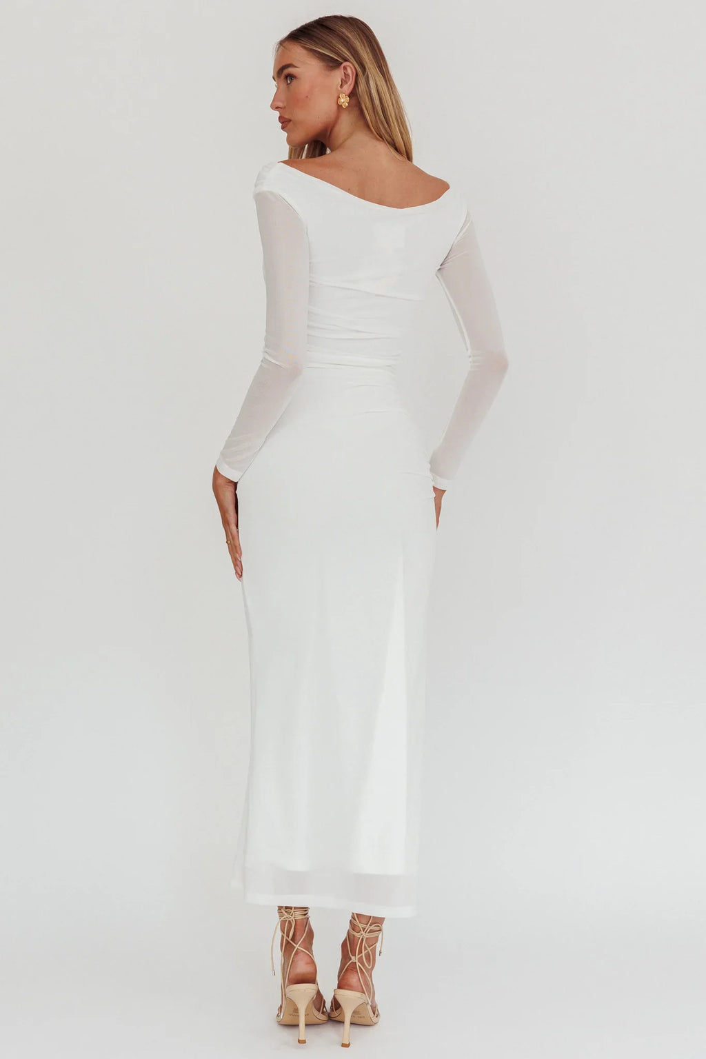In Blooms Off Shoulder Maxi Dress Off White