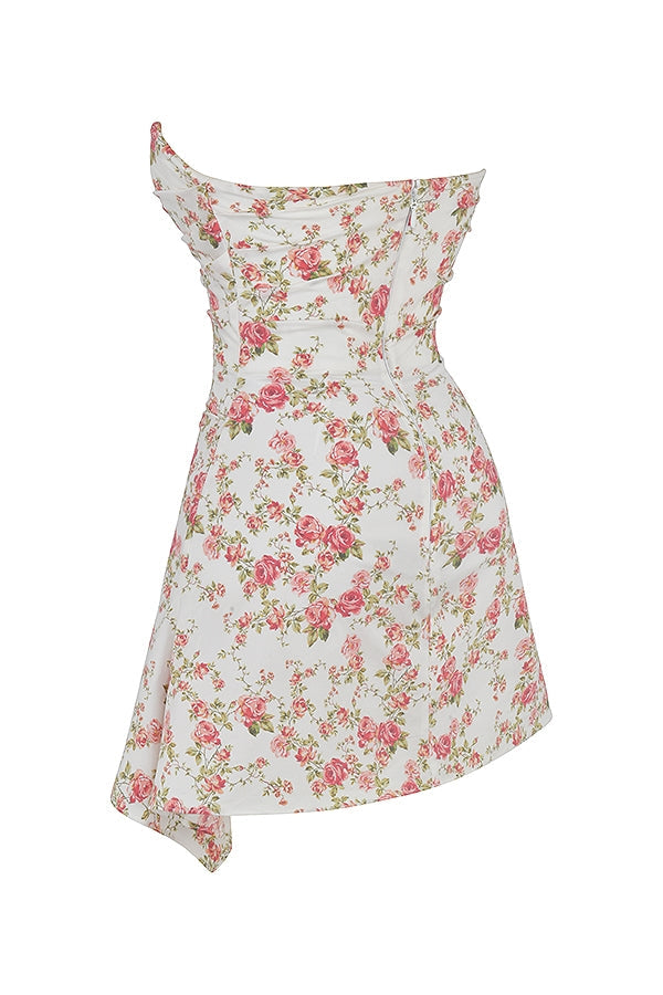 rose print draped corset dress