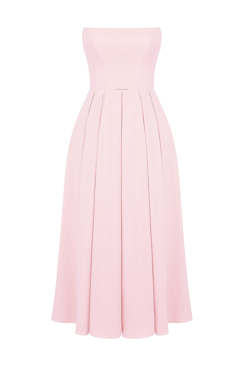 parisian pink strapless corset midi dress