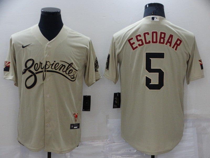 Men's Arizona Diamondbacks Eduardo Escobar #5 Beige Replica Baseball Jersey