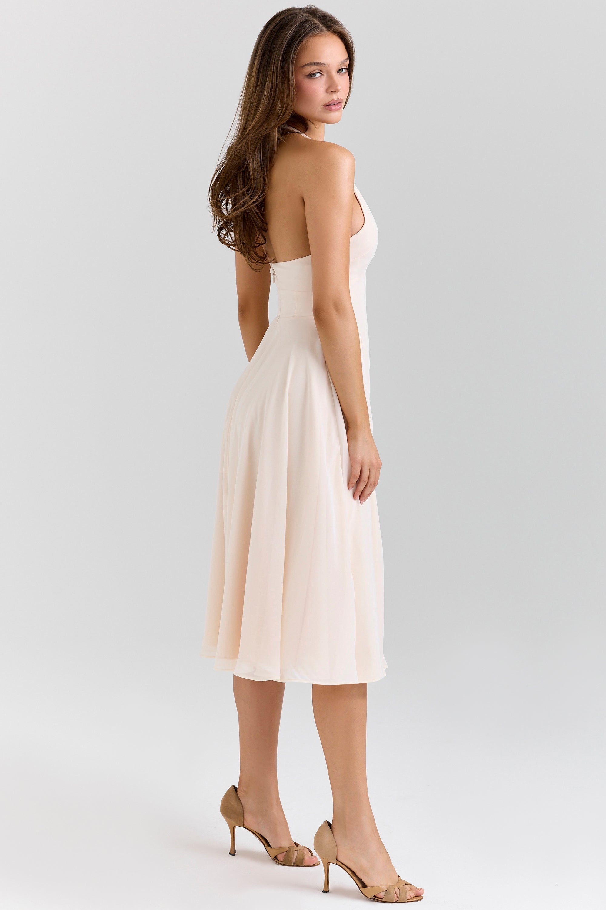 vintage cream georgette halter sundress