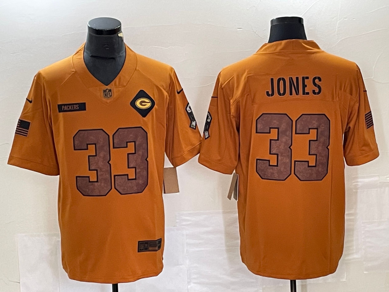 Men's Green Bay Packers Aaron Jones #33 Brown 2023 Salute To Service Retired Player Limited Jersey1
