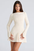vintage cream stretch crepe godet mini dress