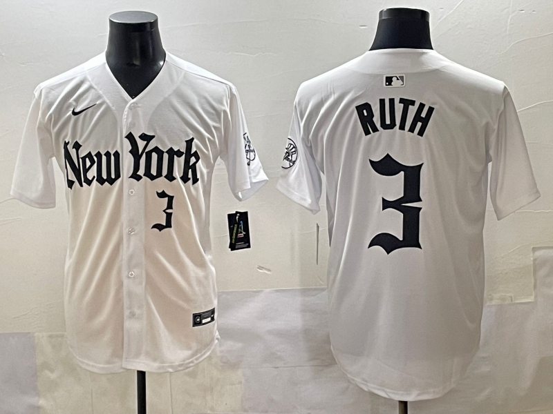 Men's New York Yankees Babe Ruth #3 White Alternate Limited Player Jersey