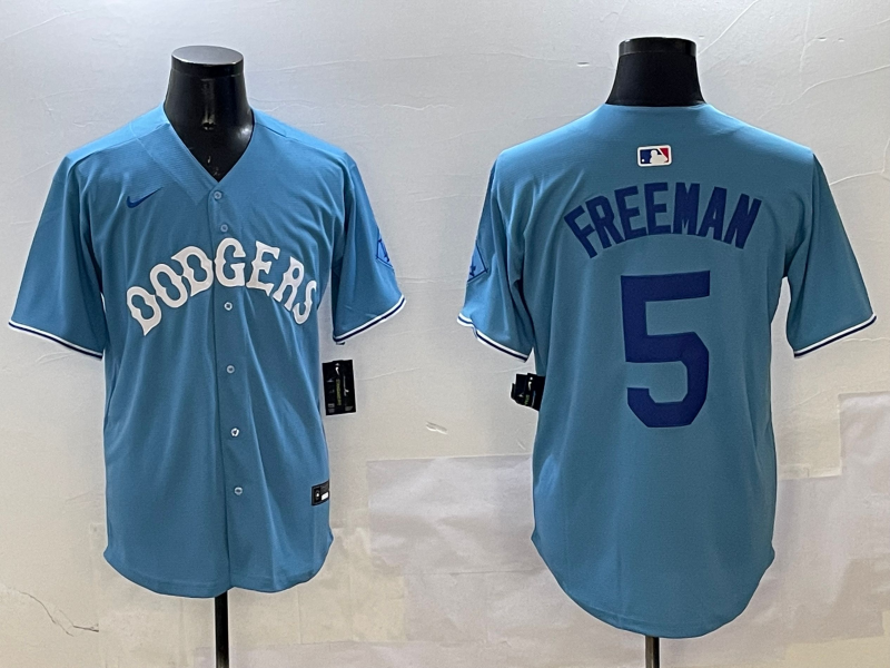 Men's Los Angeles Dodgers Freddie Freeman #5 Light Blue Replica Player Jersey