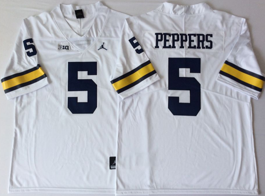 Men's Michigan Wolverines Jabrill Peppers #5 White Alumni Player Game Jersey