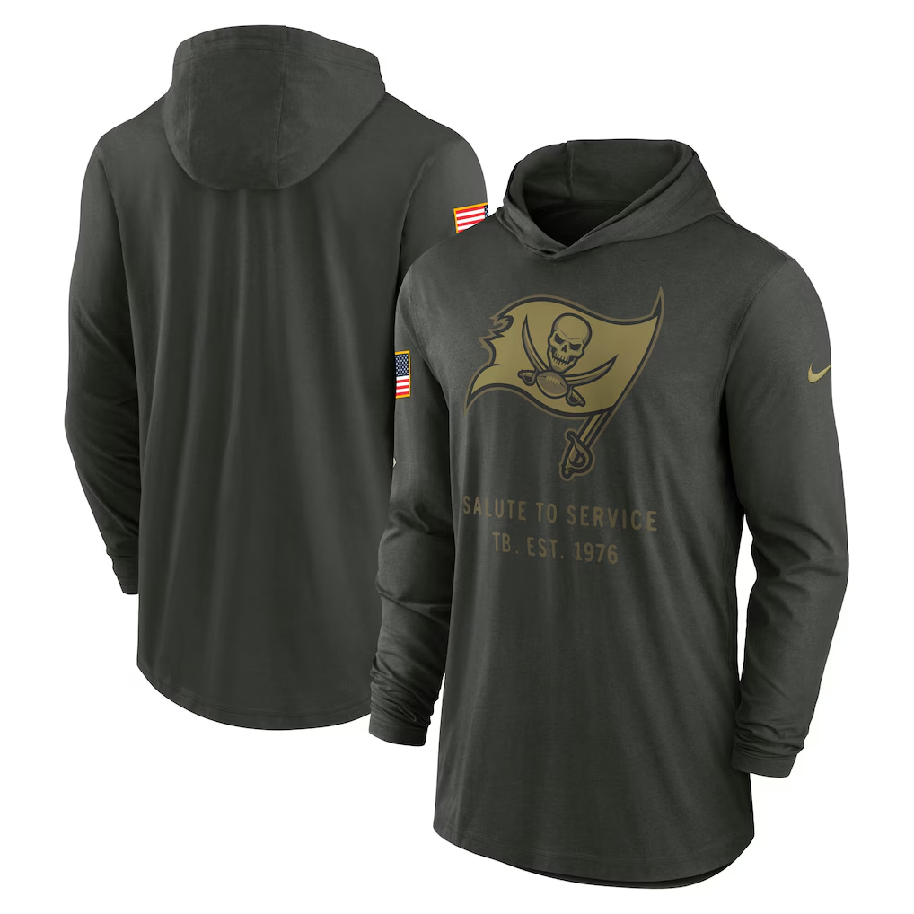 Men's Tampa Bay Buccaneers Nike Forest Green 2025 Salute to Service Sideline Dri-FIT Lightweight Hooded Pullover