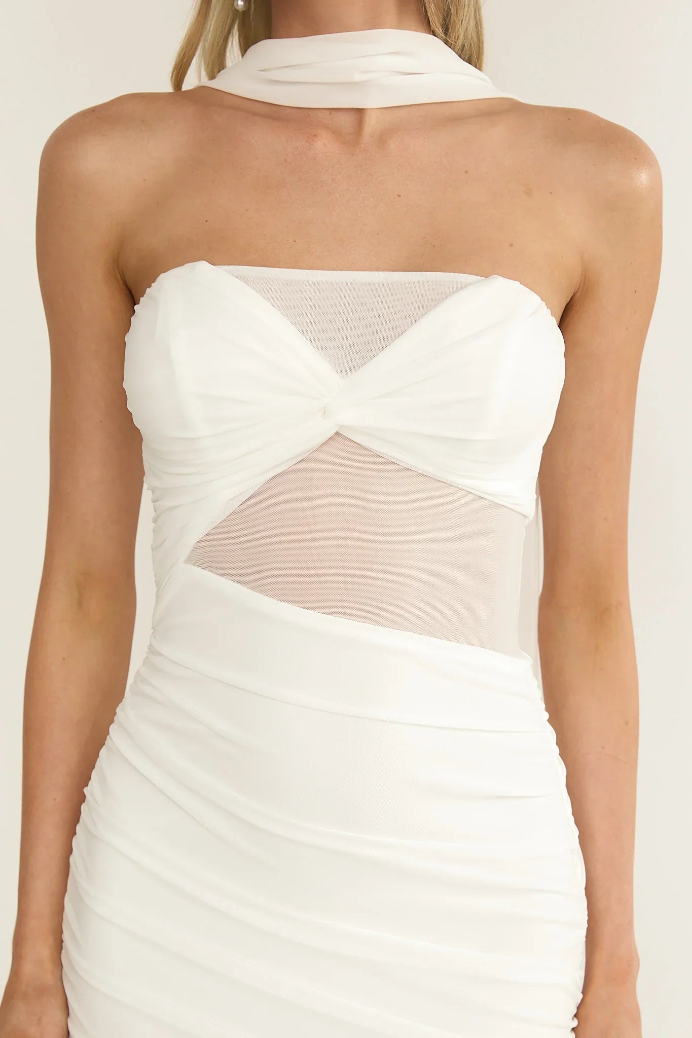 Lumiere Strapless Sheer Mesh Dress White