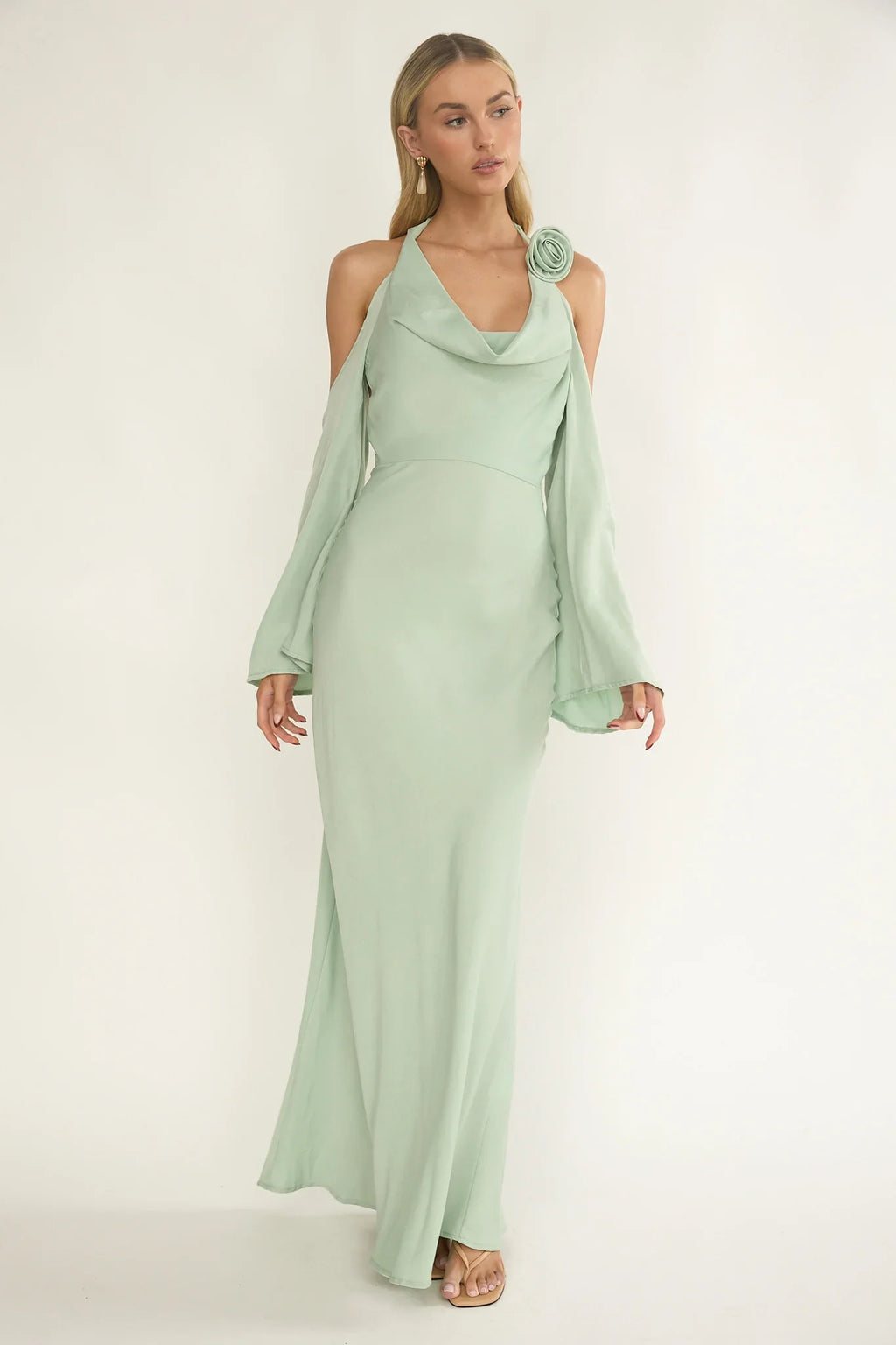 Solenne Cowl Neck Cold Shoulder Maxi Dress Sage